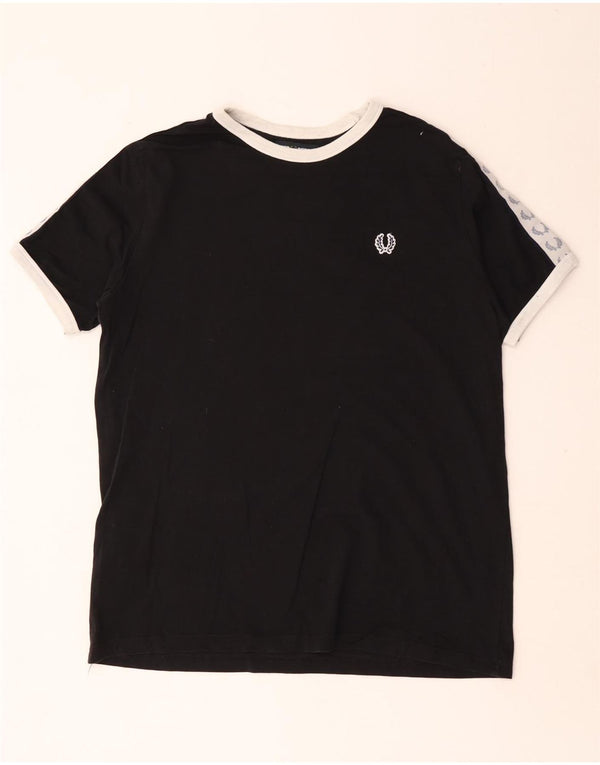 Fred Perry Mens Graphic T-Shirt Top Medium Black Colourblock Cotton