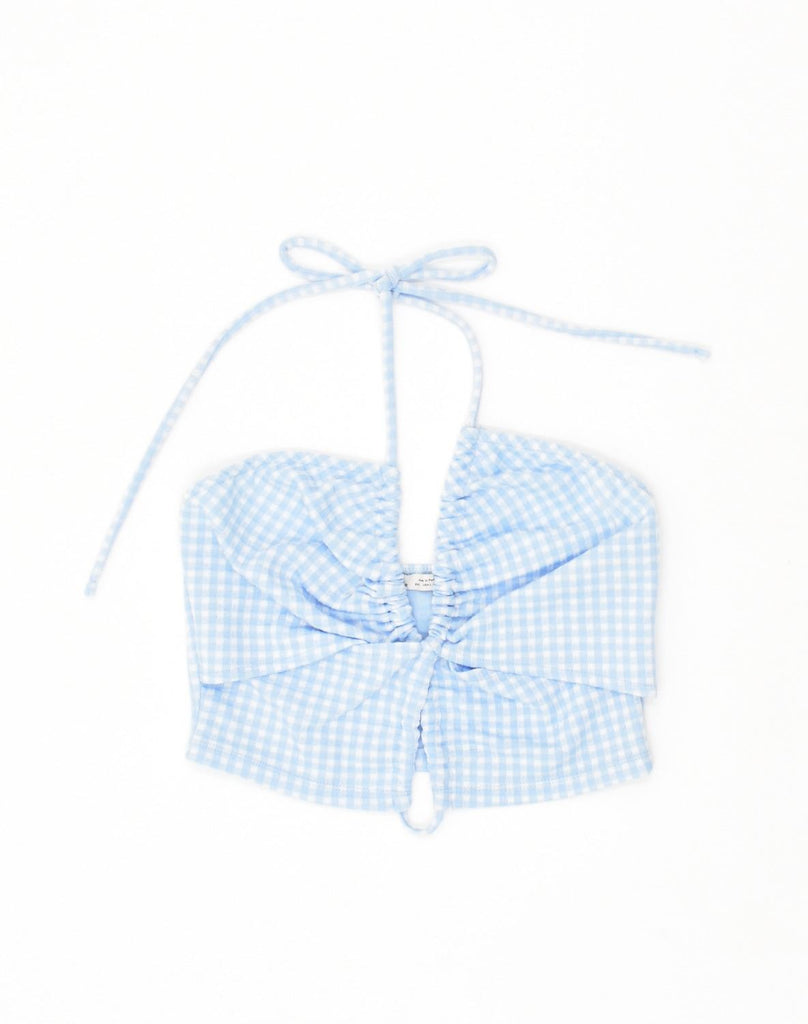 PULL & BEAR Womens Crop Halter Top UK 14 Large Blue Gingham Polyester | Vintage Pull & Bear | Thrift | Second-Hand Pull & Bear | Used Clothing | Messina Hembry 