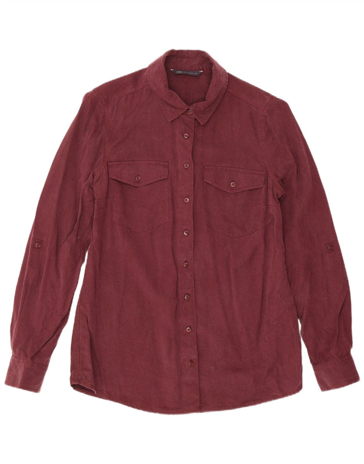 Marks & Spencer Womens Shirt UK 8 Small Burgundy Lyocell
