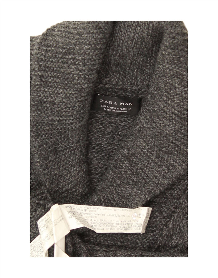 Zara Mens Shawl Neck Jumper Sweater Medium Grey Flecked Acrylic
