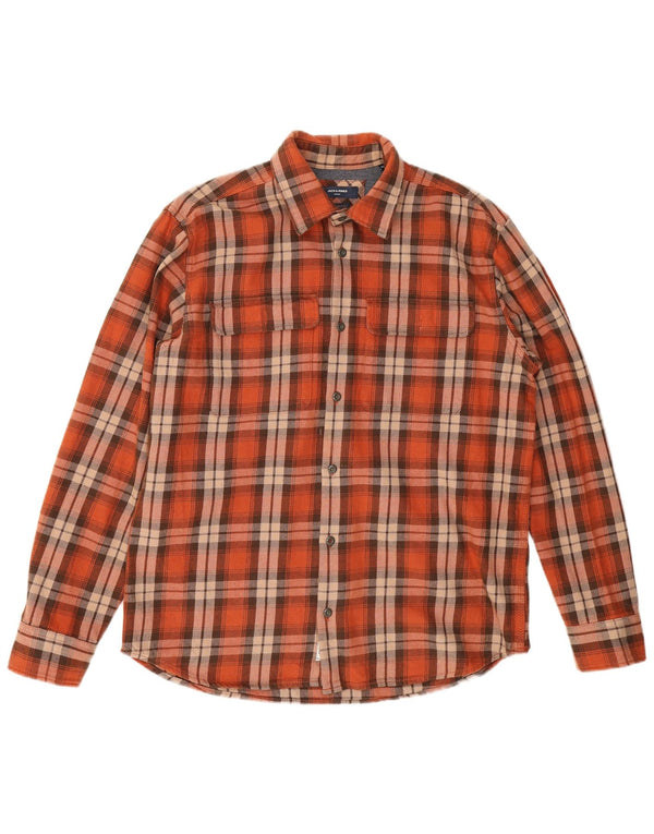 Jack & Jones Mens Flannel Shirt XL Orange Check Cotton