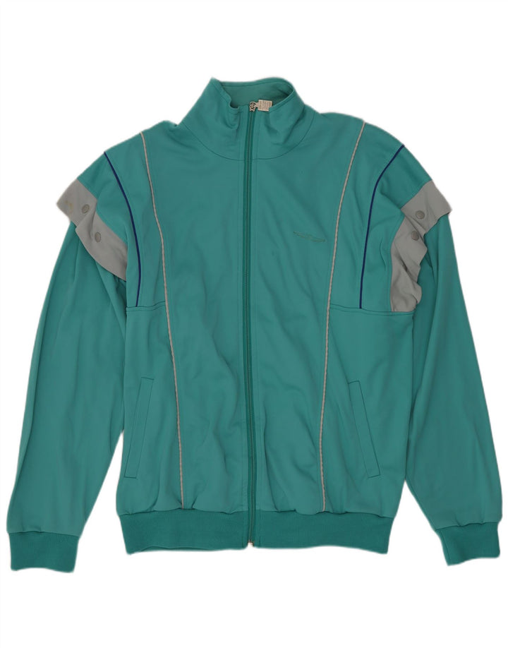 Vintage Mens Regular Fit Tracksuit Top Jacket Small Green Colourblock Retro