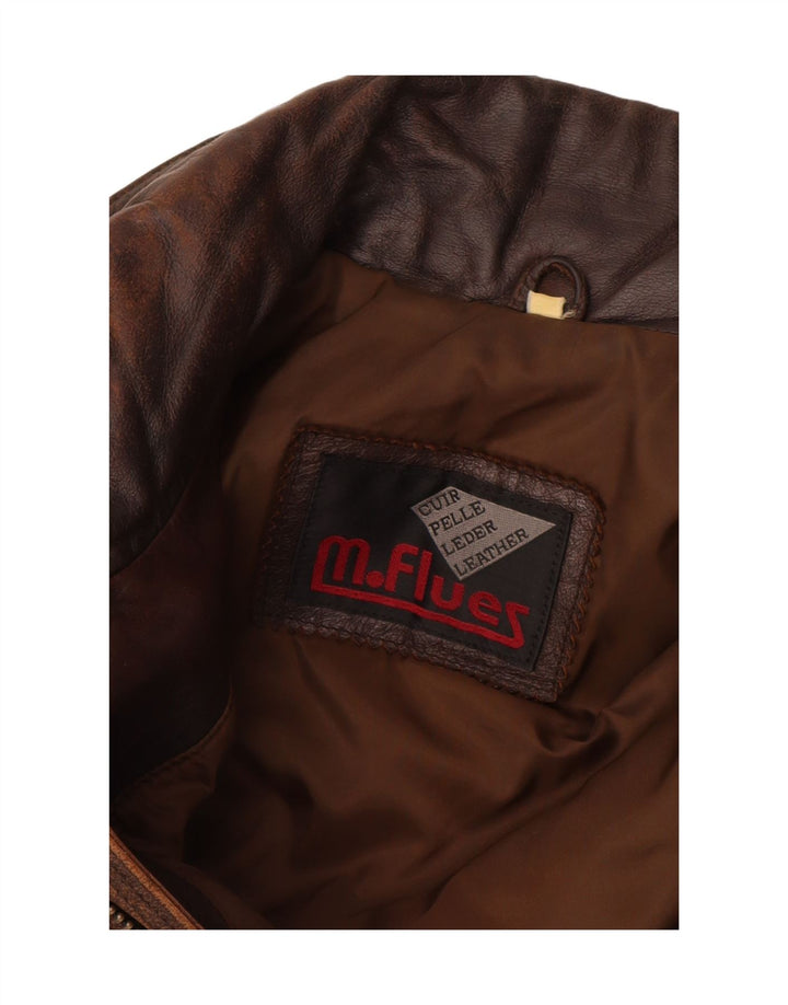 M. Flues Mens Loose Fit Leather Jacket UK 38 Medium Brown Leather