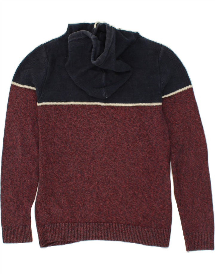 JACK & JONES Mens Hooded Jumper Sweater Small Burgundy Colourblock Cotton Vintage Jack & Jones and Second-Hand Jack & Jones from Messina Hembry 