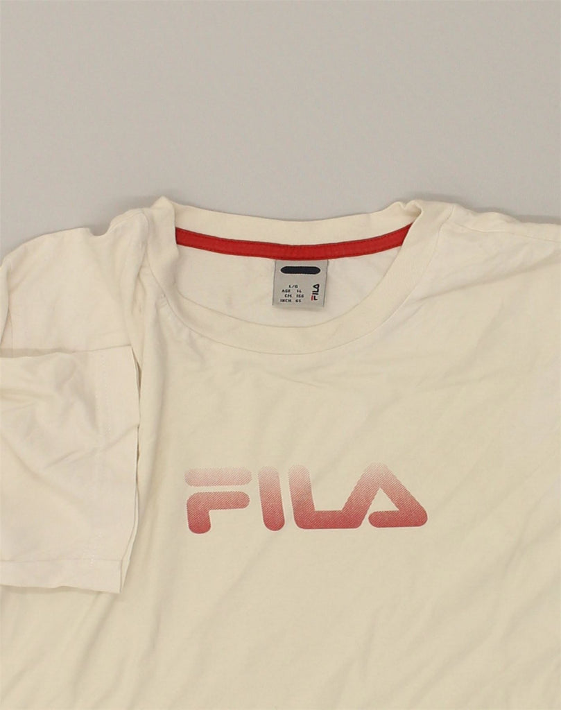 FILA Boys Graphic T-Shirt Top 12-13 Years Large Off White Cotton | Vintage Fila | Thrift | Second-Hand Fila | Used Clothing | Messina Hembry 