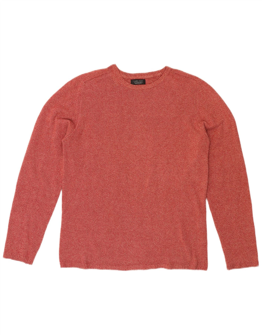 Zara Mens Crew Neck Jumper Sweater Medium Red Flecked Cotton