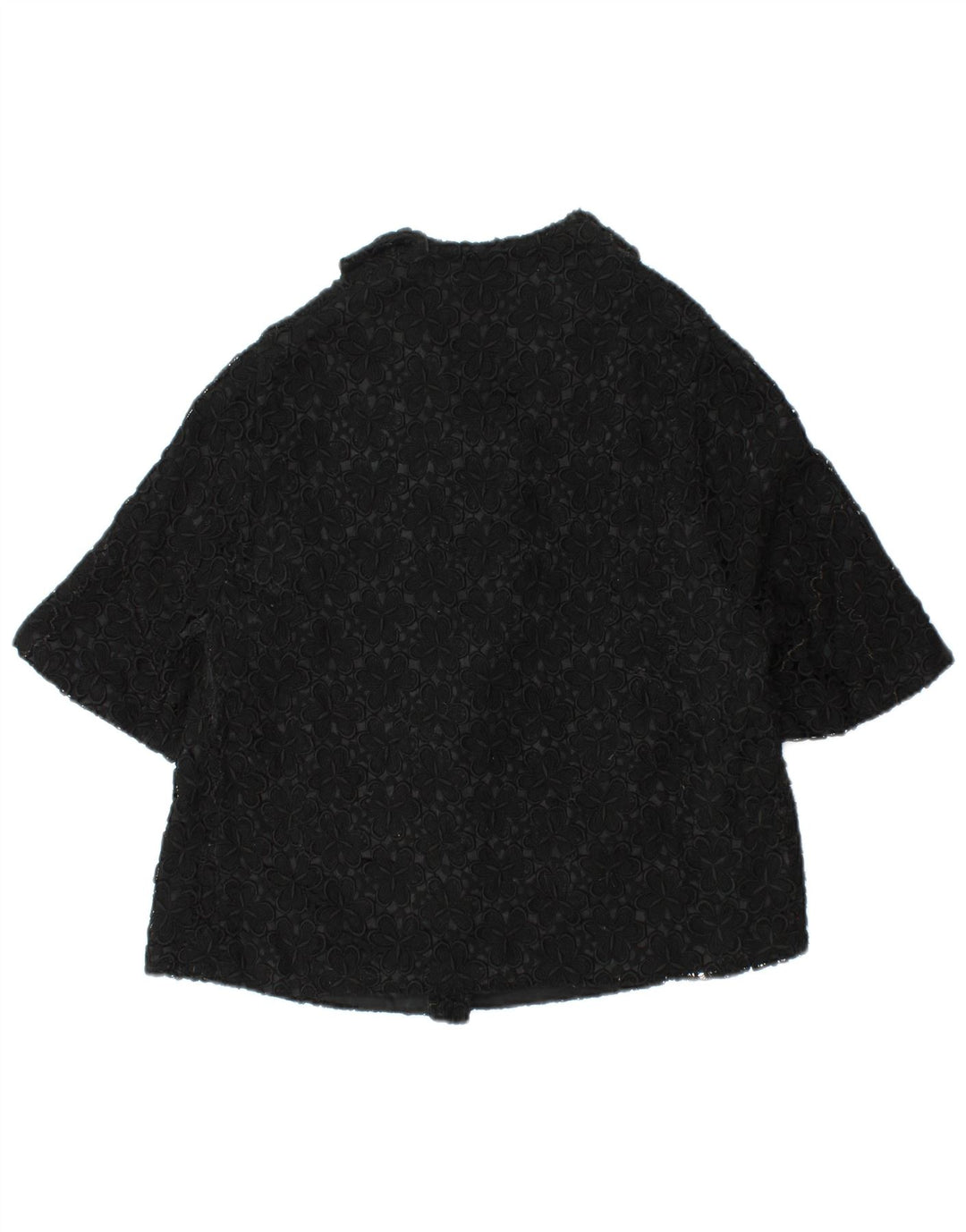 VINTAGE Womens Short Sleeve Blazer Jacket UK 12 Medium Black Floral