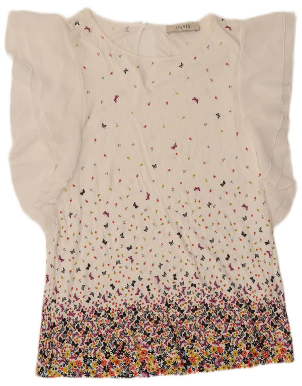 Oasis Womens Blouse Top UK 10 Small White Floral Viscose Butterfly