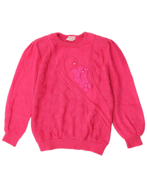Elegance Womens Crew Neck Jumper Sweater UK 14 Medium Pink Floral