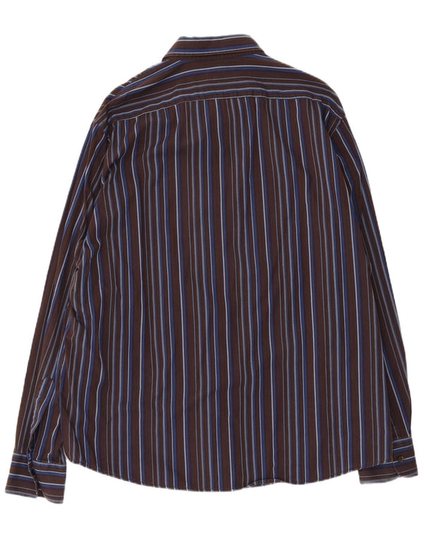 Trussardi Jeans Mens Shirt 3XL Brown Striped Cotton