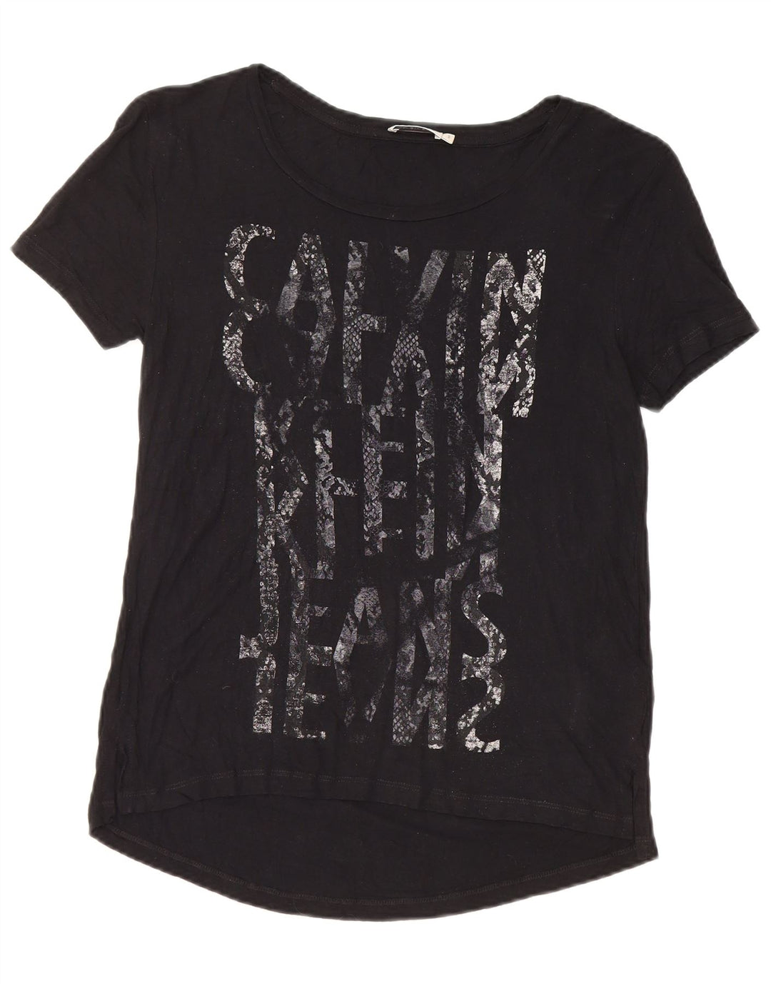 Calvin Klein Womens Graphic T-Shirt Top UK 10 Small Black Viscose