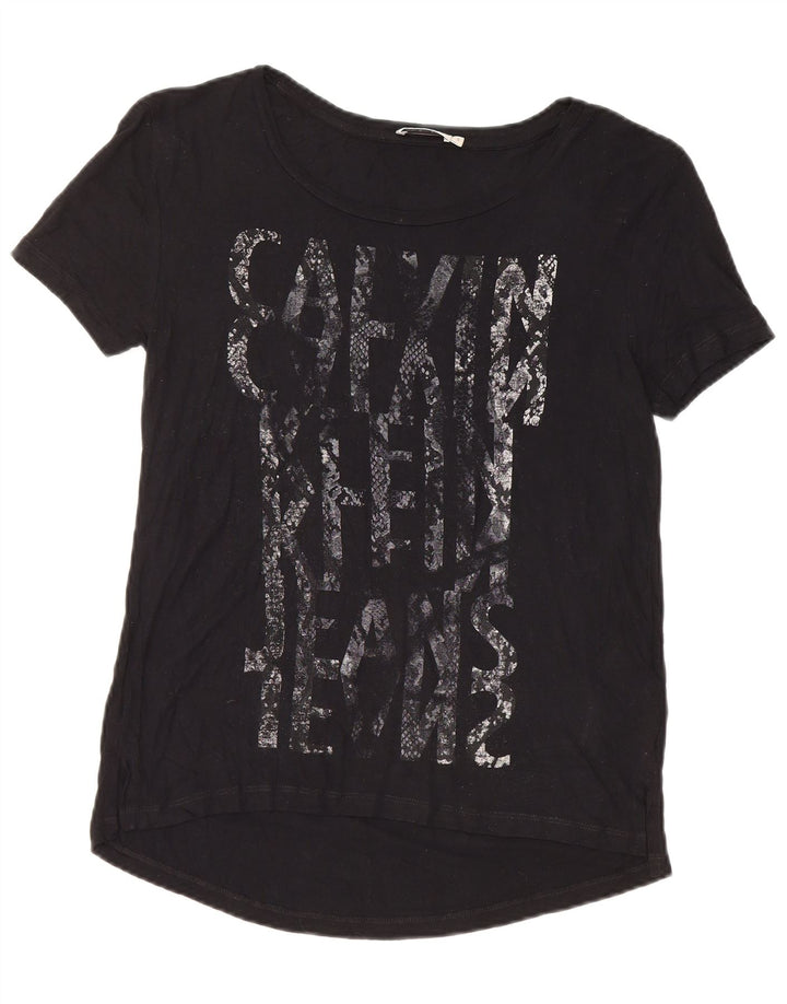 Calvin Klein Womens Graphic T-Shirt Top UK 10 Small Black Viscose