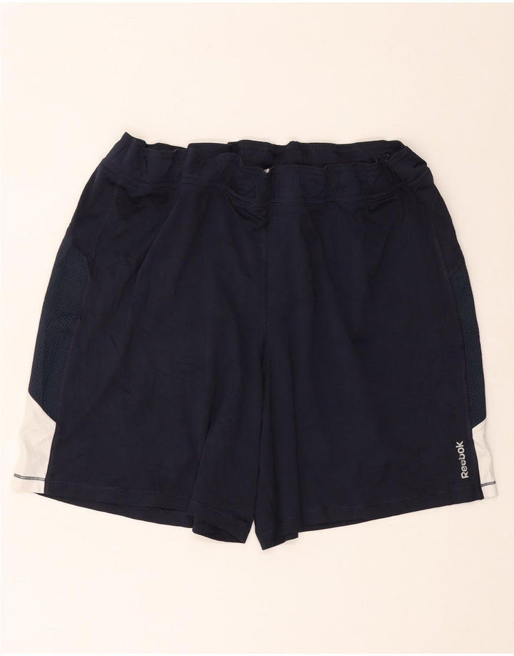 REEBOK Womens Sport Shorts UK 16 Large  Navy Blue Colourblock Polyester