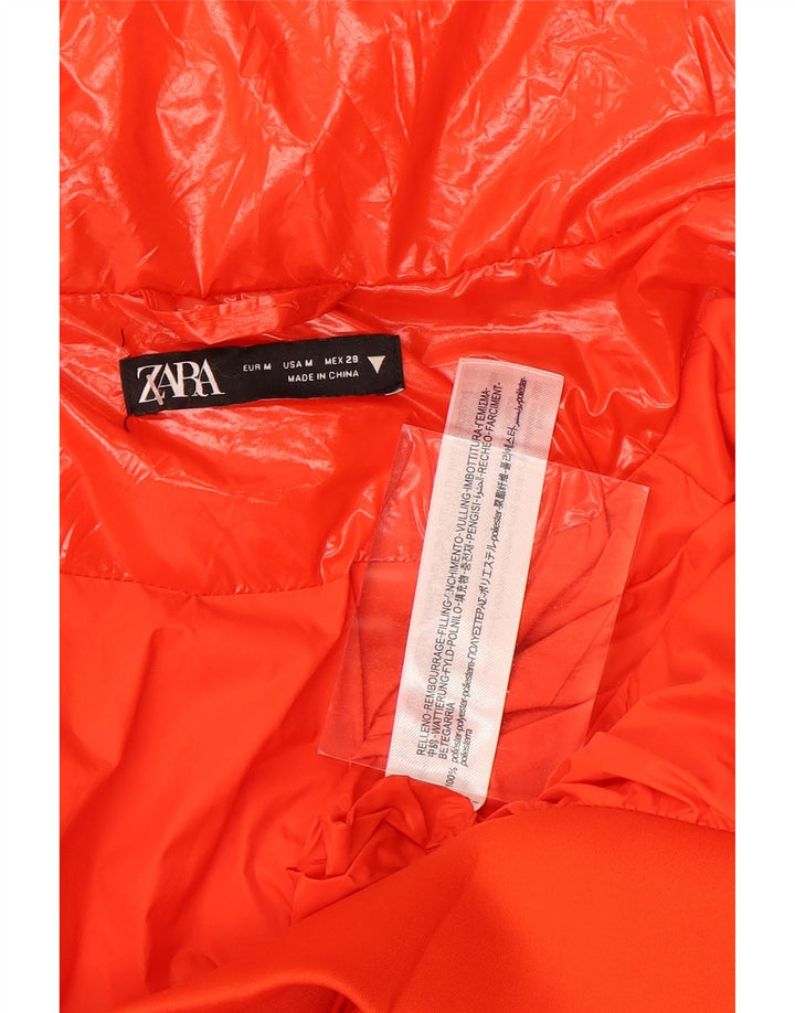 Zara Womens Crop Padded Jacket UK 14 Medium Orange Polyester