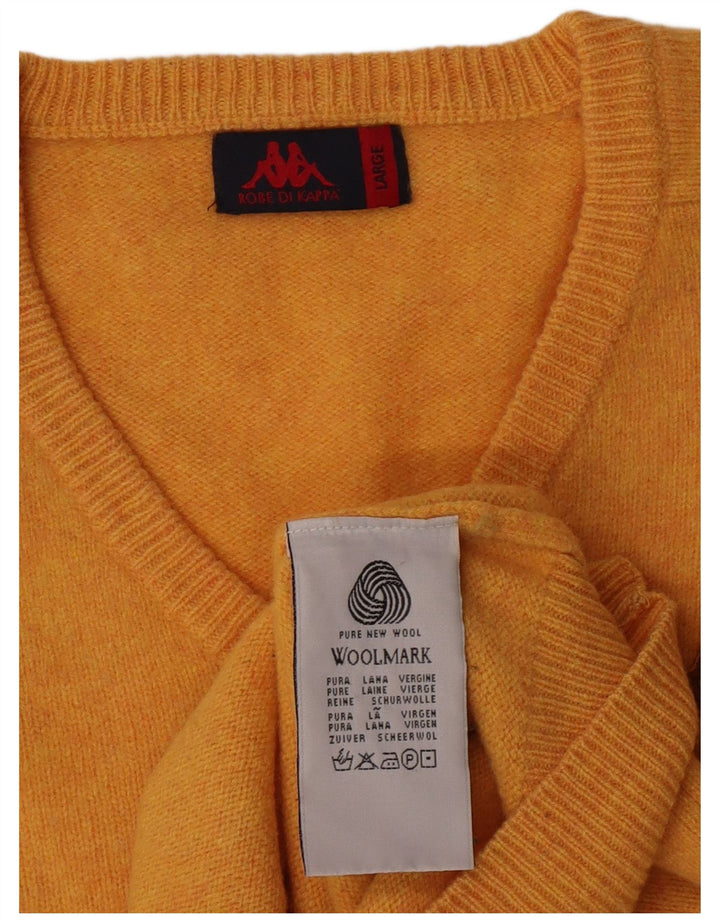 Kappa Womens V-Neck Jumper Sweater UK 16 Large Orange Virgin Wool