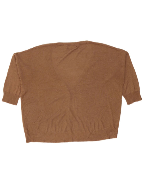 Zara Womens 3/4 Sleeve Oversized Cardigan Sweater UK 14 Medium Brown
