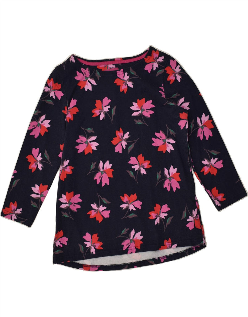 JOULES Womens Top 3/4 Sleeve UK 14 Large  Navy Blue Floral Cotton | Vintage Joules | Thrift | Second-Hand Joules | Used Clothing | Messina Hembry 