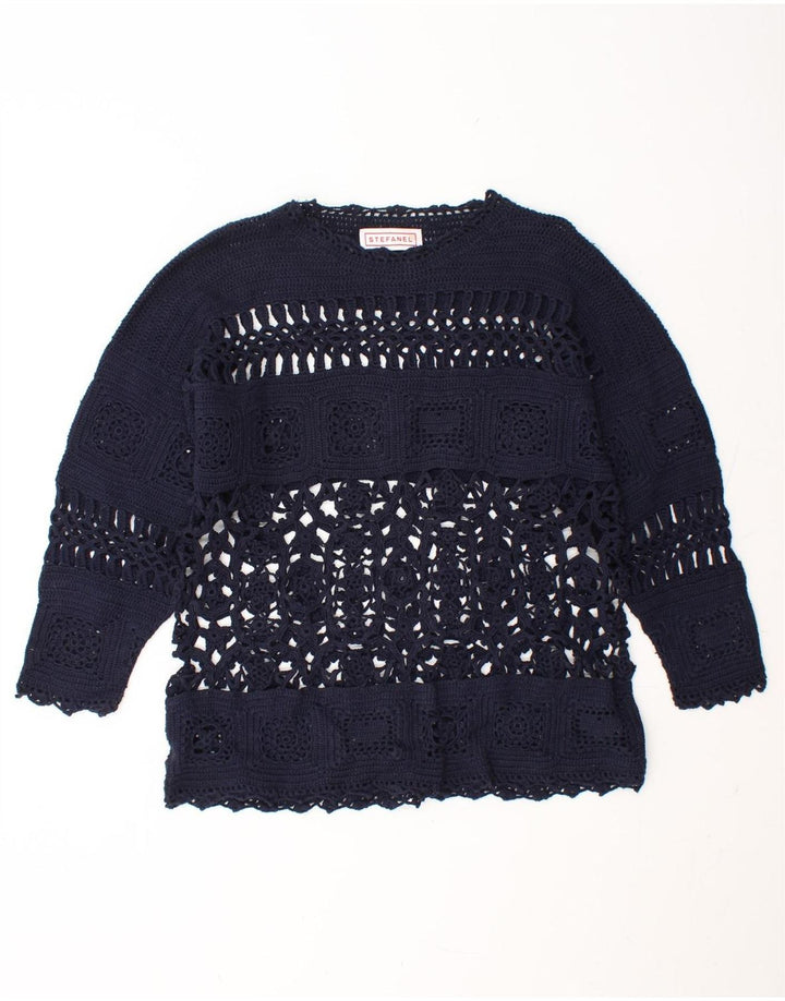 STEFANEL Womens Oversized Boat Neck Jumper Sweater UK 10 Small Navy Blue Vintage Stefanel and Second-Hand Stefanel from Messina Hembry 
