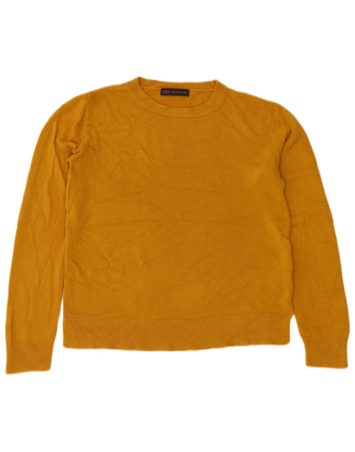 Marks & Spencer Womens Crew Neck Jumper Sweater UK 12 Medium Yellow Acrylic