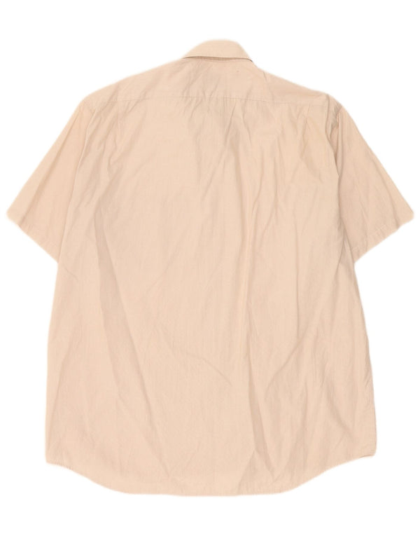 Lacoste Mens Short Sleeve Shirt Size 41 Large Beige Pinstripe Cotton