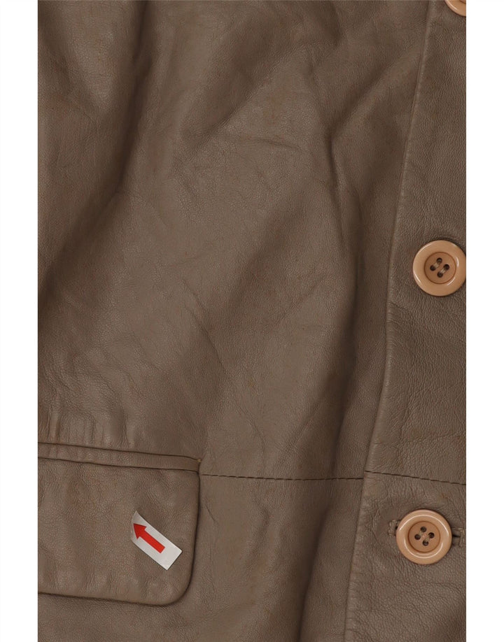 VINTAGE Womens 3 Button Leather Blazer Jacket UK 16 Large Grey Leather