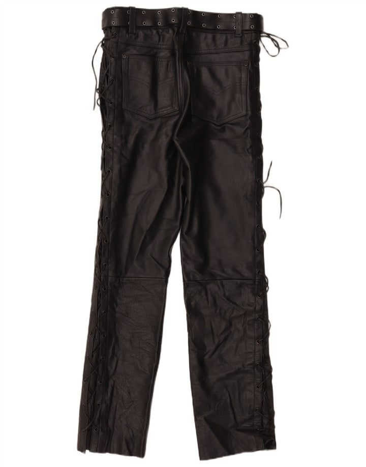 Vintage Mens Leather Trousers W30 L32 Black Leather