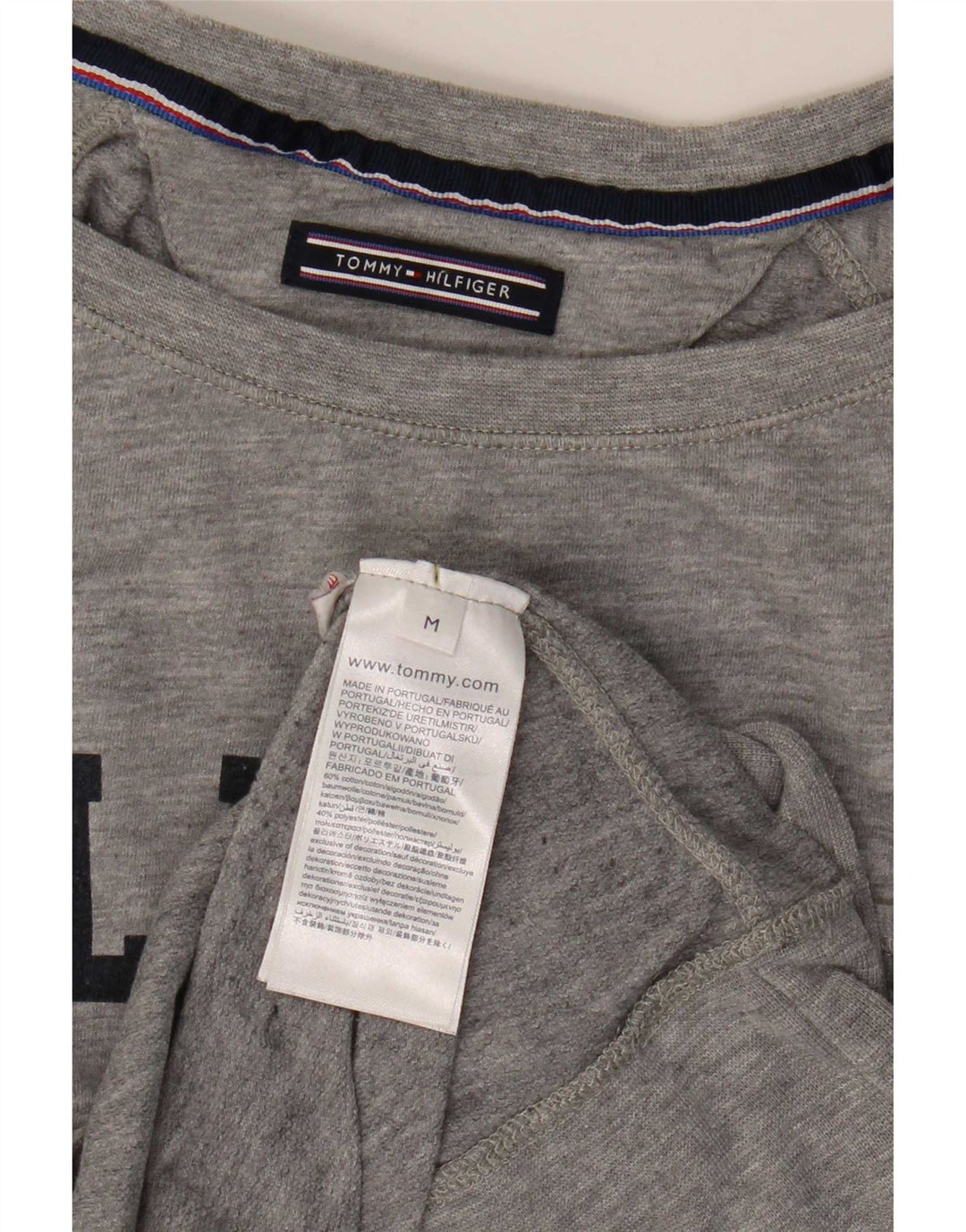 Tommy Hilfiger Womens Graphic Top Long Sleeve UK 14 Medium Grey Cotton