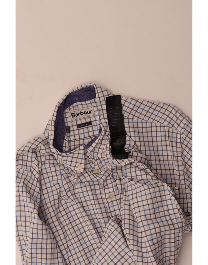 BARBOUR Mens Tailored Fit Shirt 2XL White Check Cotton