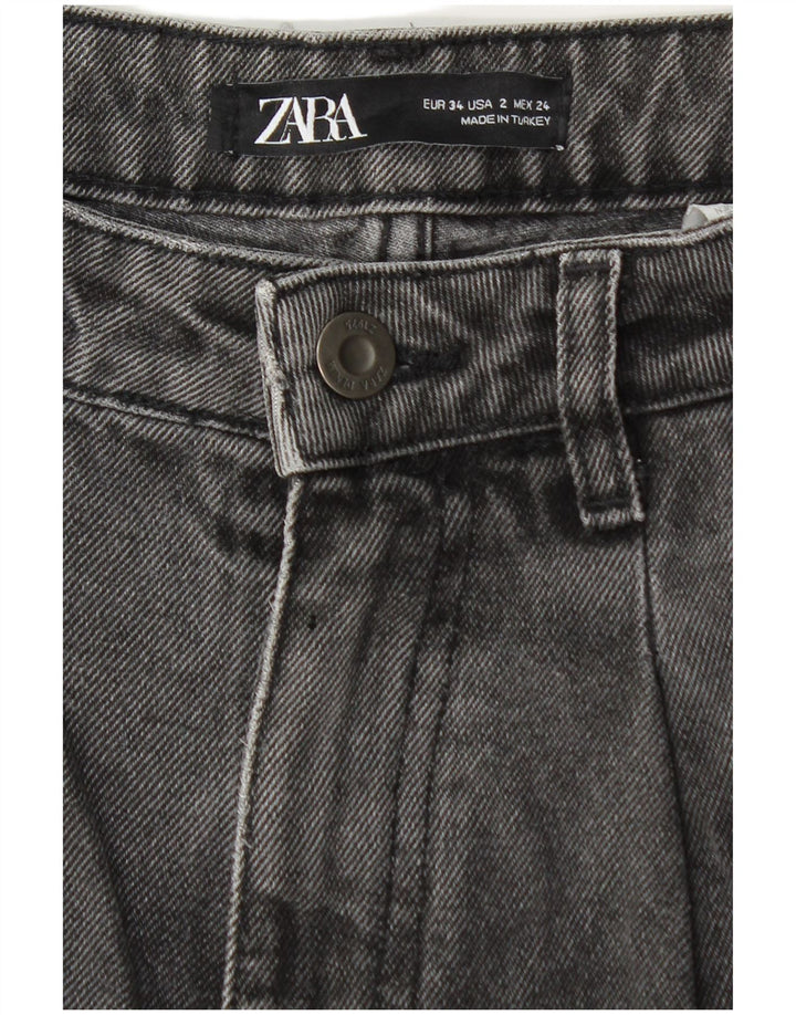 ZARA Womens Balloon Crop High Waist Jeans EU 34 2XS W24 L25 Grey