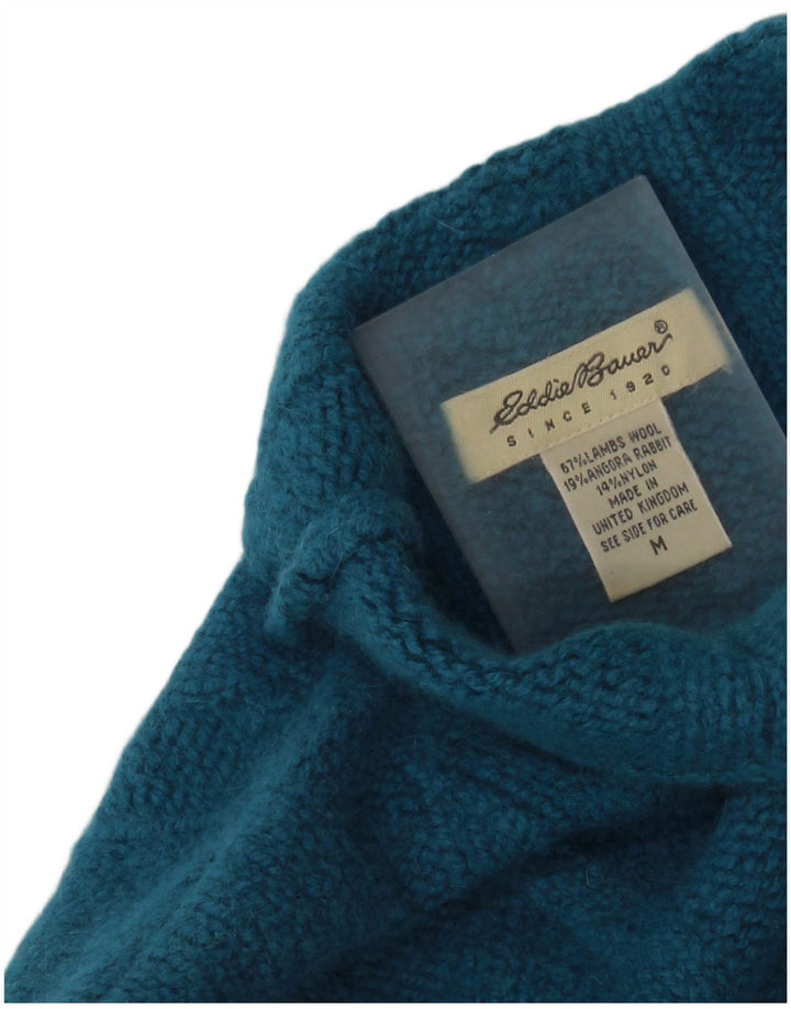 EDDIE BAUER Womens Turtle Neck Jumper Sweater UK 14 Medium Blue Lambswool