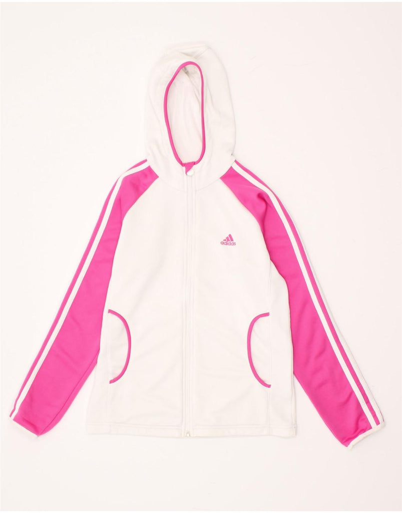 ADIDAS Girls Zip Hoodie Sweater 13-14 Years Off White Colourblock Vintage Adidas and Second-Hand Adidas from Messina Hembry 