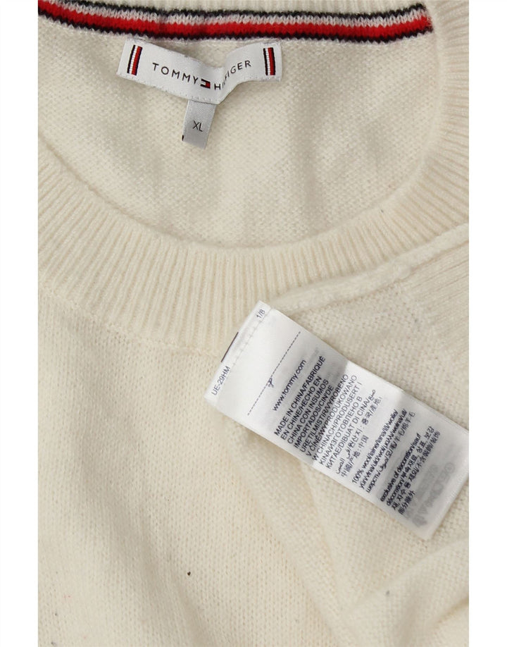Tommy Hilfiger Mens Crew Neck Jumper Sweater XL White Wool