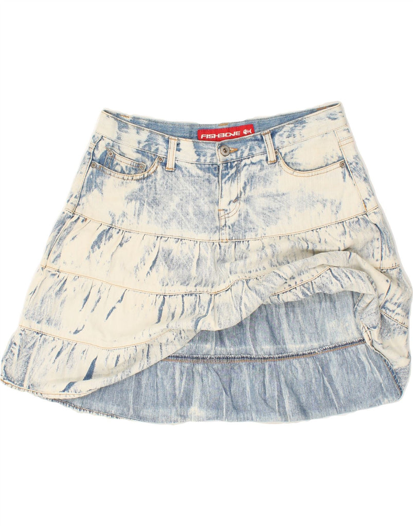 FISHBONE Womens Denim Skirt UK 14 Medium W32 Blue Tie Dye Cotton | Vintage Fishbone | Thrift | Second-Hand Fishbone | Used Clothing | Messina Hembry 