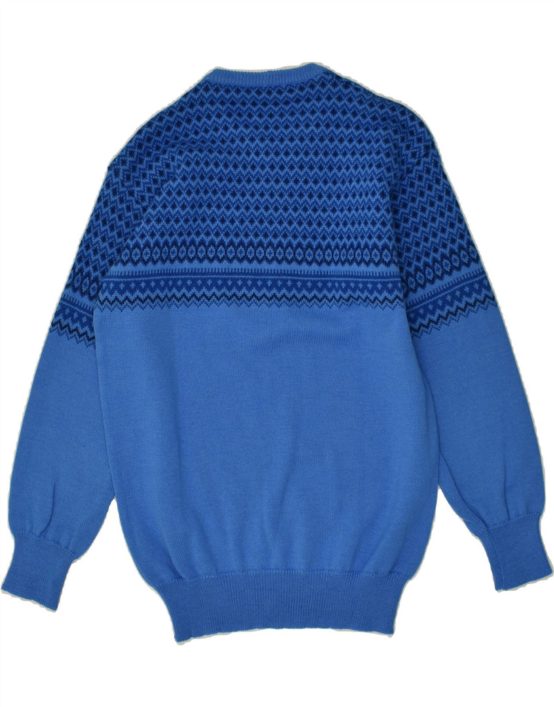 SILVY Mens Crew Neck Jumper Sweater IT 50 Medium Blue Fair Isle Wool | Vintage Silvy | Thrift | Second-Hand Silvy | Used Clothing | Messina Hembry 