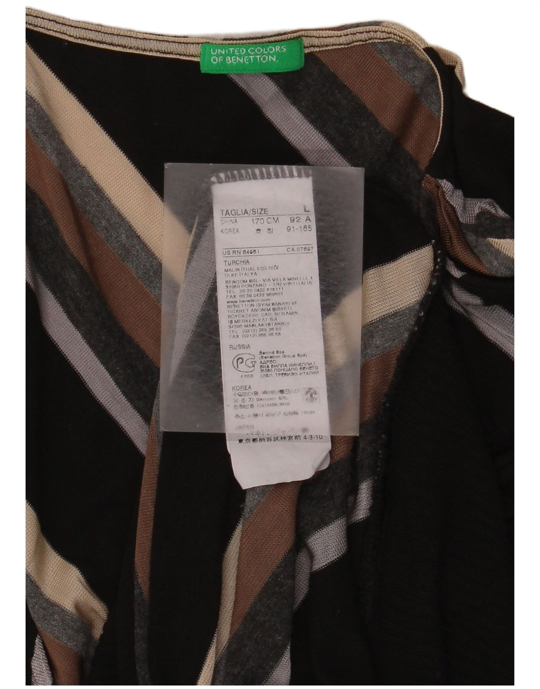 Benetton Womens V-Neck Jumper Sweater UK 14 Large Multicoloured Striped