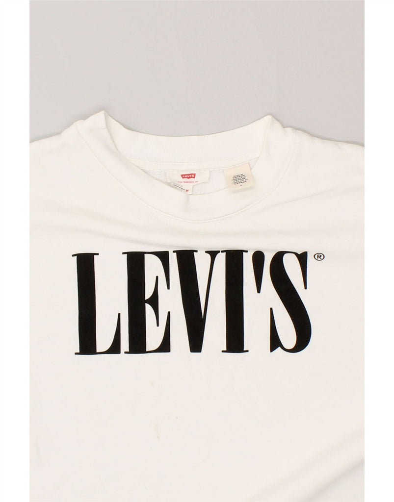 LEVI'S Womens Graphic Crop Sweatshirt Jumper UK 14 Medium White Cotton | Vintage Levi's | Thrift | Second-Hand Levi's | Used Clothing | Messina Hembry 