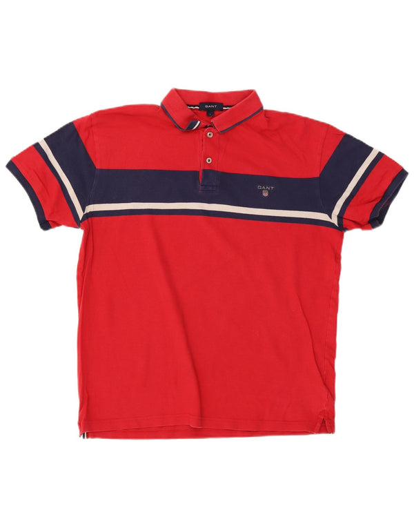 Gant Mens Polo Shirt Large Red Colourblock Cotton