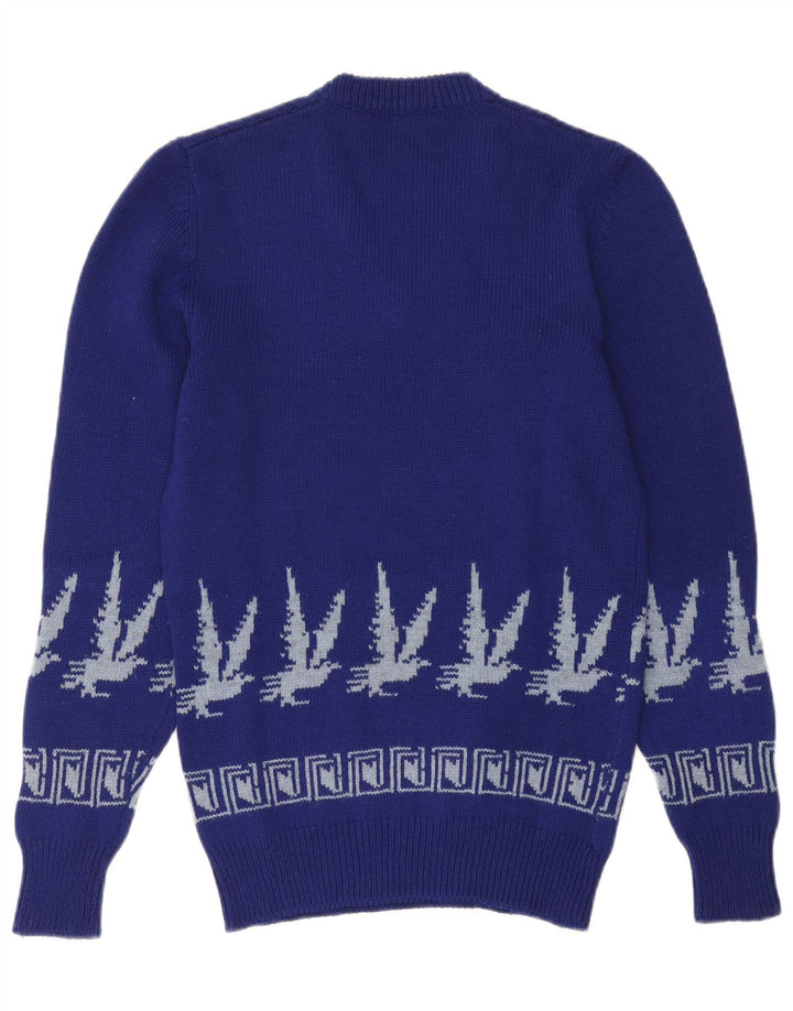 Vintage Mens V-Neck Jumper Sweater Small Blue Fair Isle