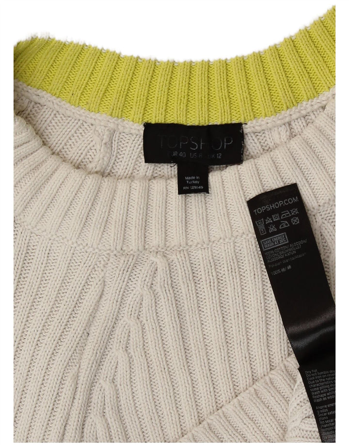 Topshop Womens Crop Oversized Crew Neck Jumper Sweater UK 12 Medium White