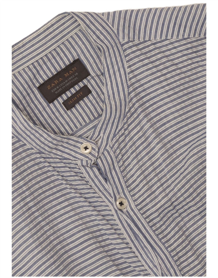 Zara Mens Slim Fit Shirt Medium Blue Pinstripe