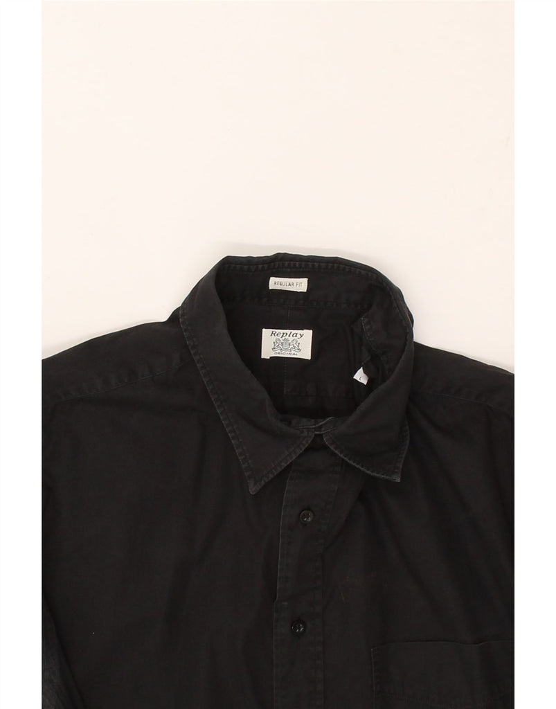 REPLAY Mens Regular Fit Shirt Large Black Vintage Replay and Second-Hand Replay from Messina Hembry 