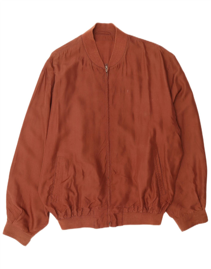 VINTAGE Mens Bomber Jacket UK 40 Large Brown Silk