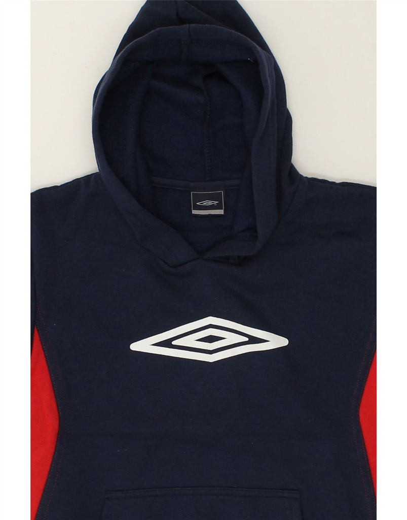 UMBRO Boys Graphic Hoodie Jumper 5-6 Years Navy Blue Colourblock Polyester | Vintage Umbro | Thrift | Second-Hand Umbro | Used Clothing | Messina Hembry 