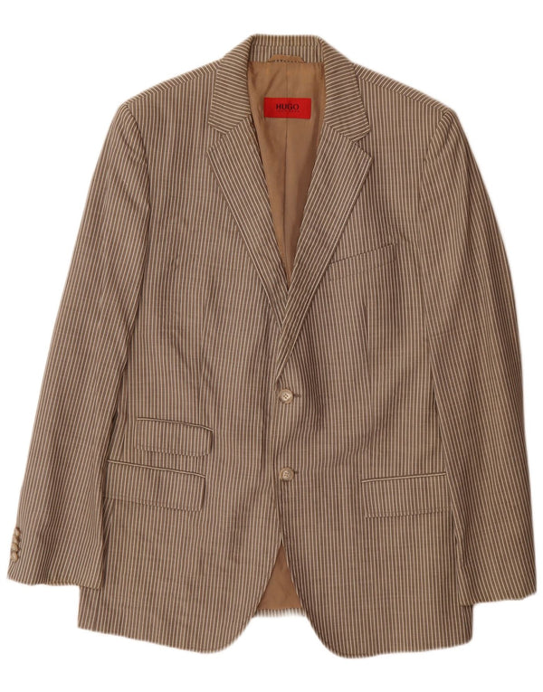 Hugo Boss Mens 2 Button Blazer Jacket EU 54 2XL Grey Pinstripe Virgin Wool