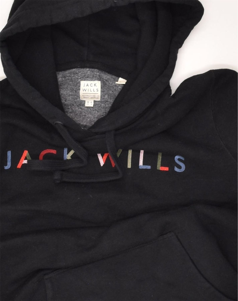 JACK WILLS Womens Graphic Hoodie Jumper UK 12 Medium Black Cotton | Vintage Jack Wills | Thrift | Second-Hand Jack Wills | Used Clothing | Messina Hembry 