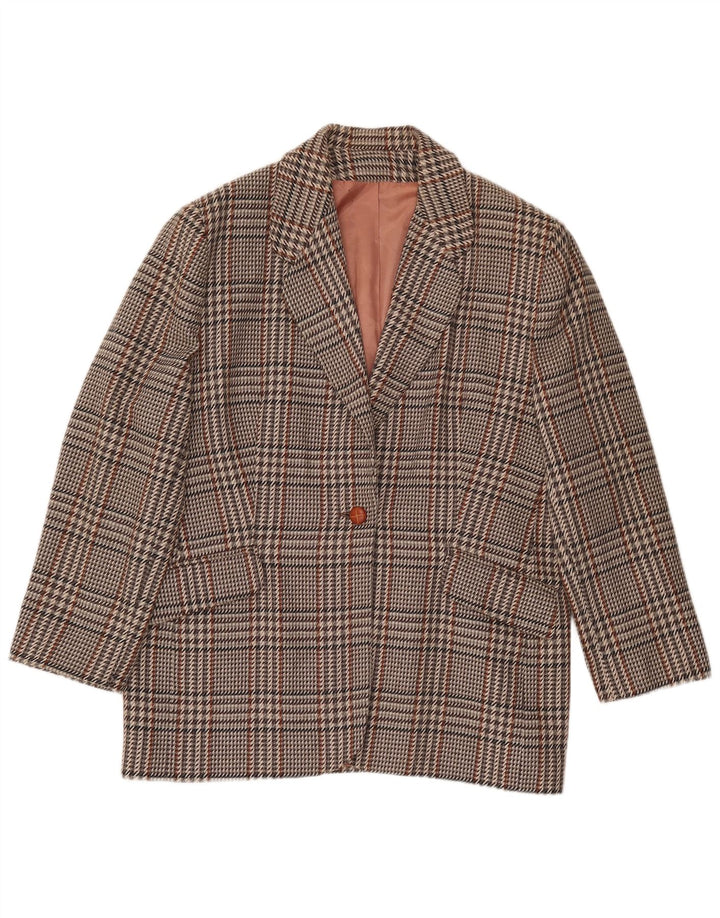 Vintage Womens 1 Button Blazer Jacket UK 20 2XL Brown Check Wool