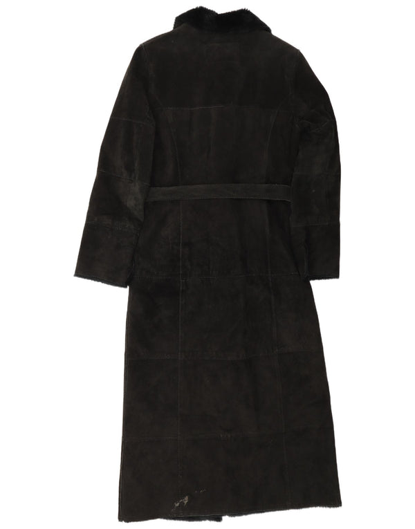 Naf Naf Womens Sherpa Suede Overcoat UK 12 Medium Black Leather Winter