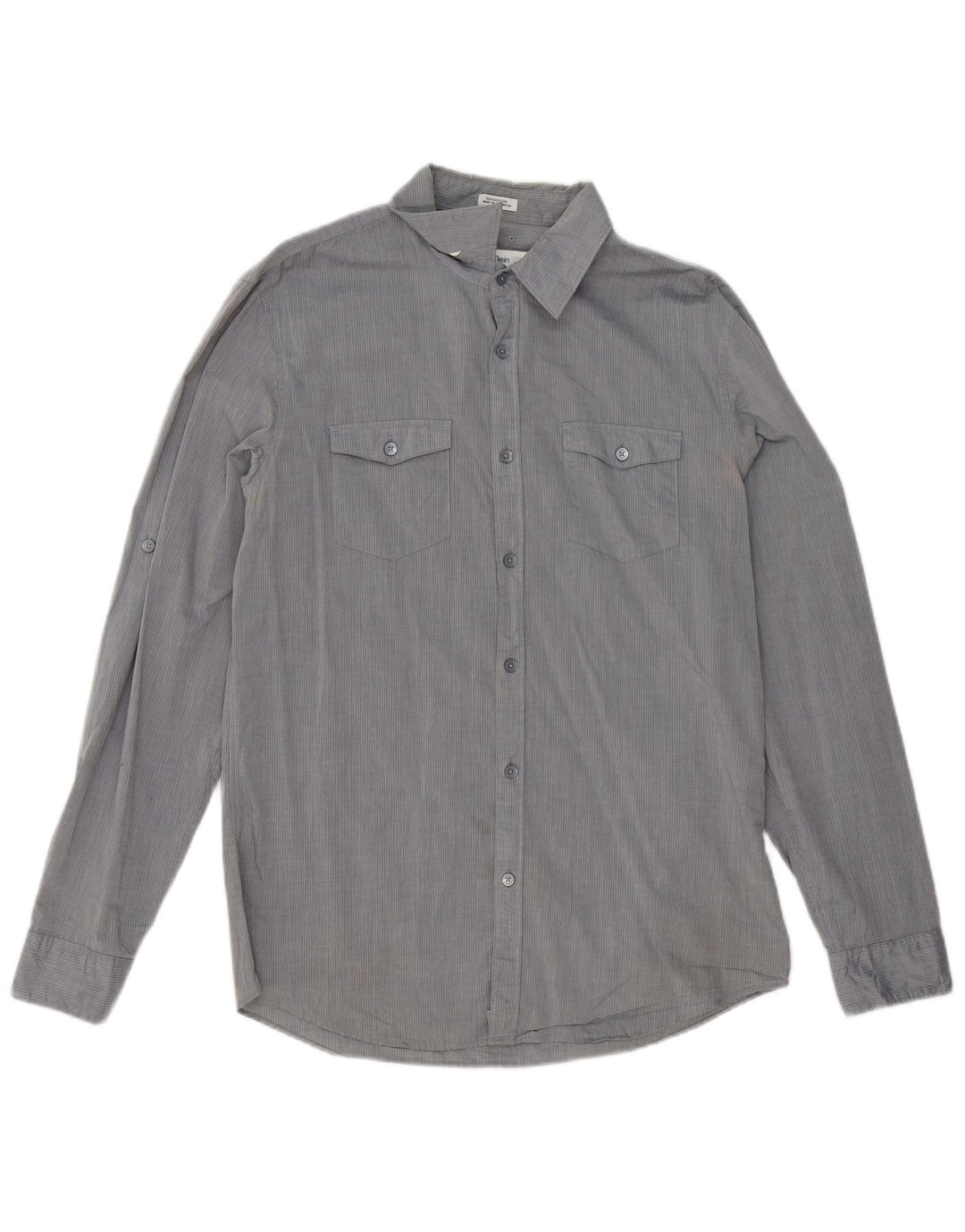 Calvin Klein Mens Slim Fit Shirt Medium Grey Pinstripe Cotton