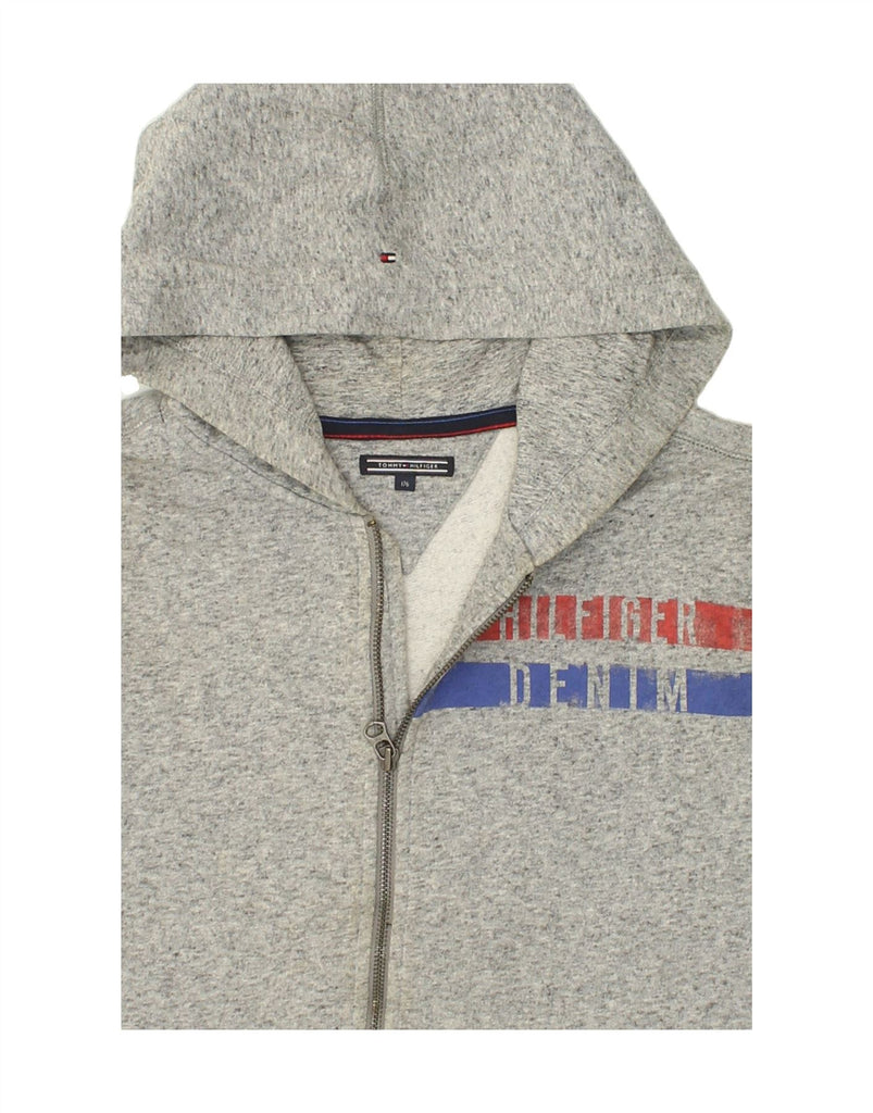 TOMMY HILFIGER Boys Graphic Zip Hoodie Sweater 15-16 Years Grey Flecked Vintage Tommy Hilfiger and Second-Hand Tommy Hilfiger from Messina Hembry 