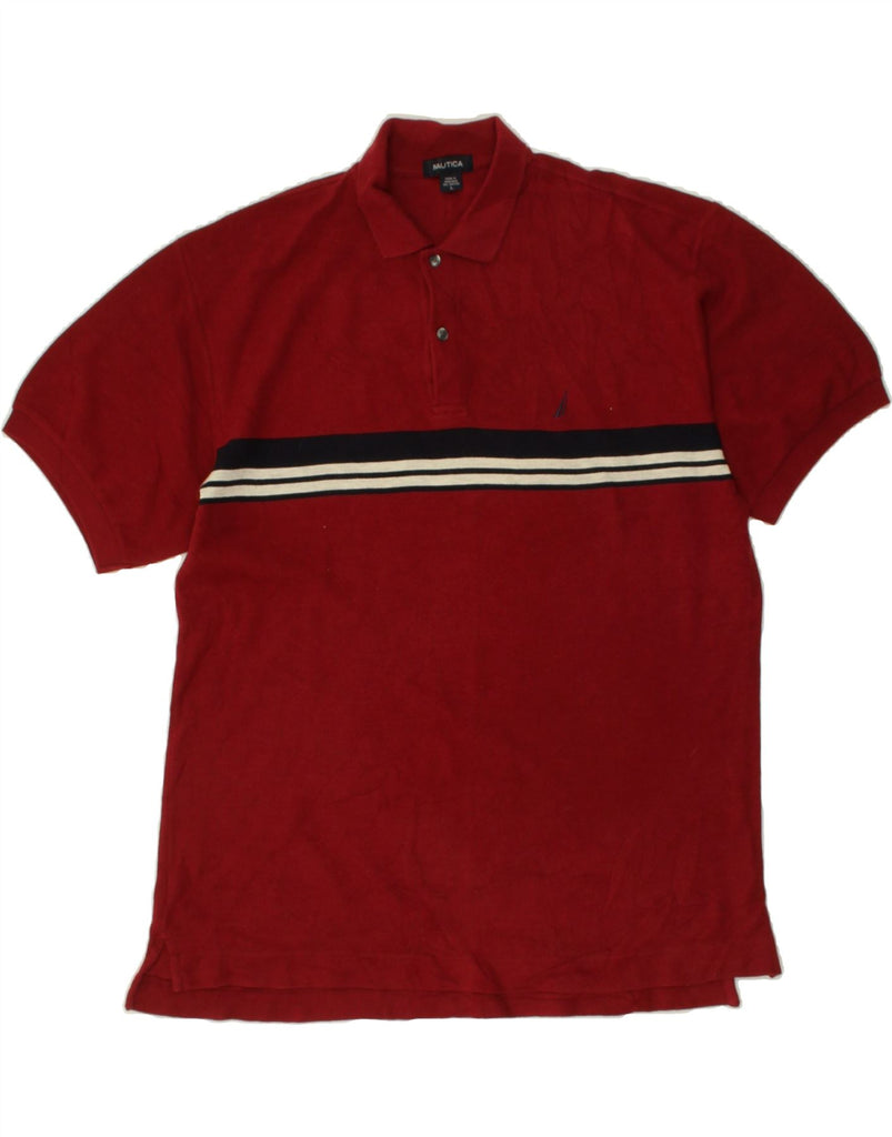 NAUTICA Mens Polo Shirt Large Red Striped Cotton | Vintage Nautica | Thrift | Second-Hand Nautica | Used Clothing | Messina Hembry 